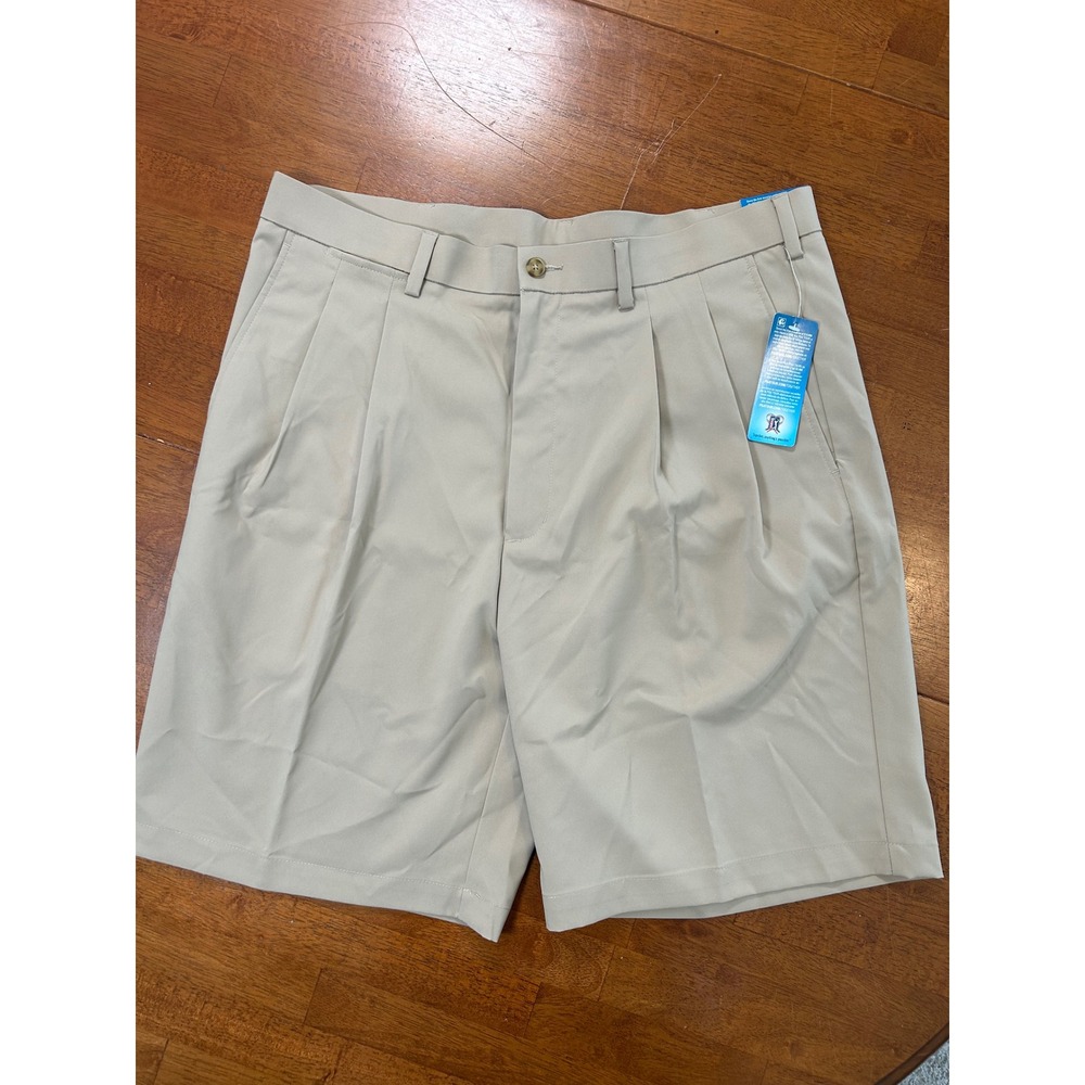 New PGA Tour Golf Shorts Mens 36 Tan Pleated Performance Moisture Wicking